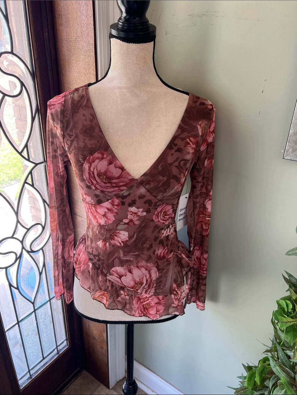 Good Days Brown Floral V-Neck Peplum Blouse - Pink Floral Print